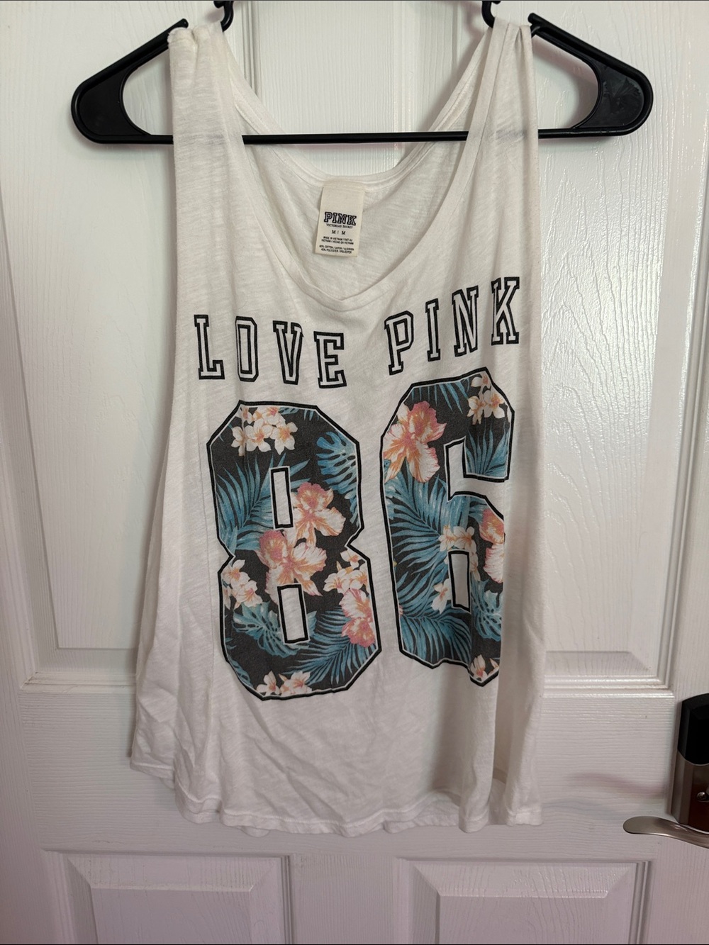 PINK Victoria's Secret White Floral 'LOVE PINK 86' Tank Top